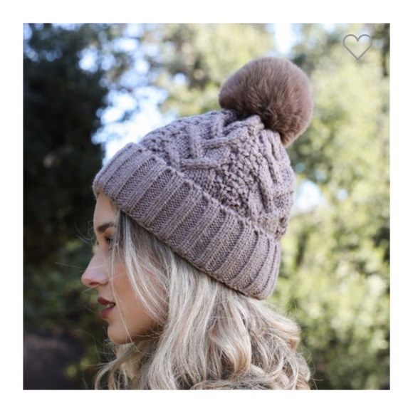 Cable Knit Pom Pom Beanie Hat - Picture 2 of 5